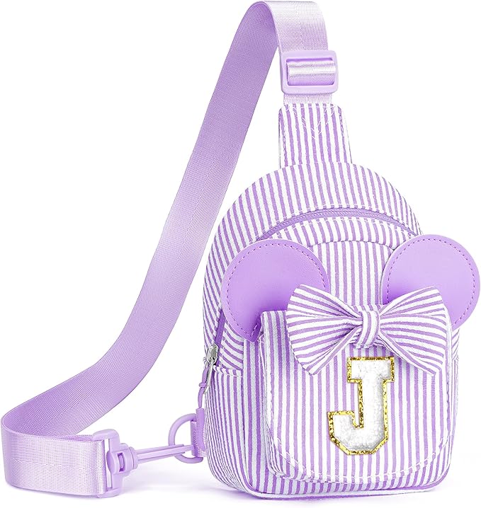 Girls Kids Small Sling Bag, Purple Initial Crossbody Bag for Kid, Girls Belt Bags for Kids Girl Small Initial Monogram Fanny Packs Personalized Gifts for Girl Kid Birthday (Purple J)