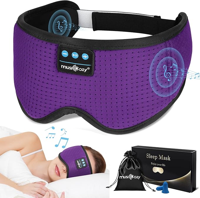 MUSICOZY Sleep Headphones, Bluetooth 5.4 Sleep Mask Headband Headphones Sleeping Eye Mask, Wireless Music Earbuds Earphones with HD Stereo Speakers Cool Gadgets Gifts (Lavender Purple)