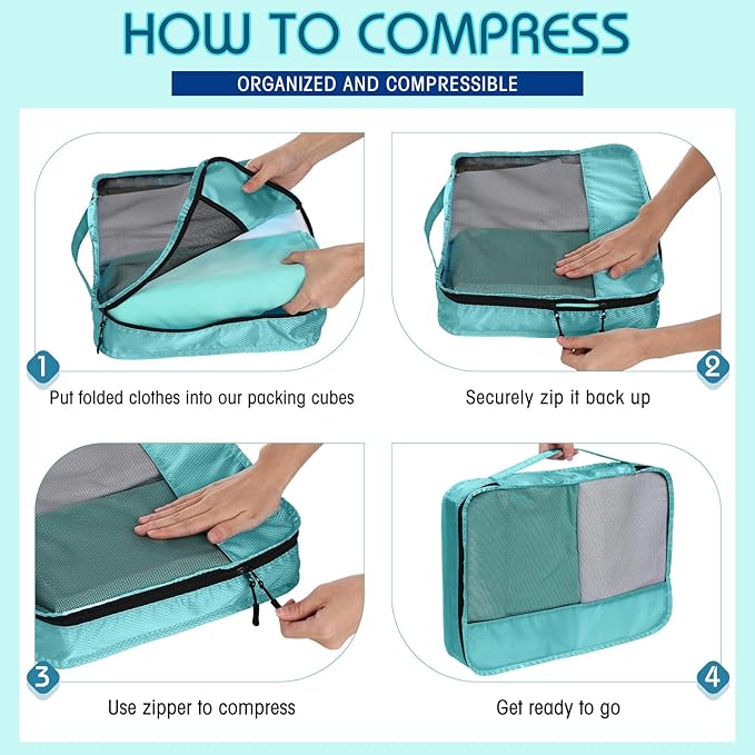 5 Pcs Packing Cubes for Suitcase Large Travel Cubes Carry on Luggage Organizer Bags for Clothes Accessories(S,Blue)