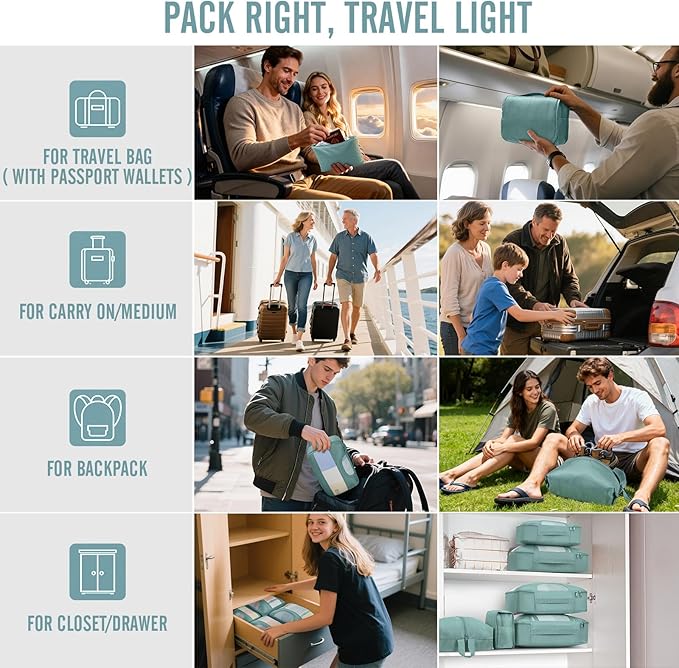 Veken 10 Set Packing Cubes for Travel Essentials, Suitcase Organizer Bags in 4 Sizes, Carry-On Luggage Accessories with Large Laundry Bag & Passport Holder, Must-Have for Airplane, Road Trip & Camping