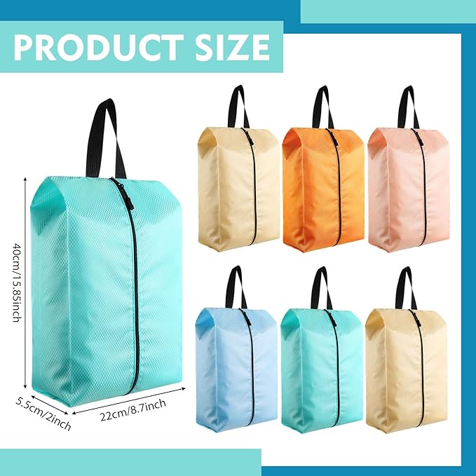 6 Pcs Travel Shoe Bags with Zipper Portable Suitcase Shoe Organizer Packing for Men Women Nylon Multicolor(S,Pastel)