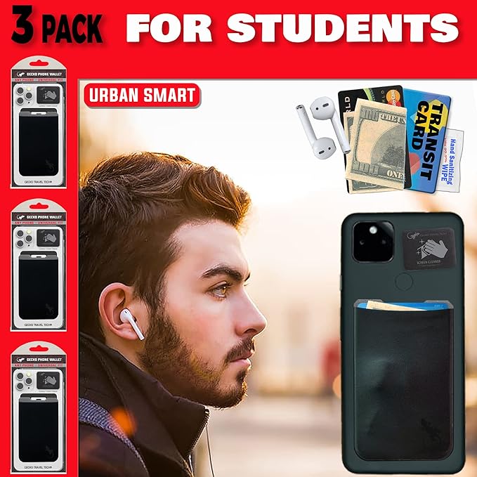 Phone Wallet - Adhesive Card Holder - Cell Phone Pouch - Stick on Lycra Pocket by Gecko - Carry Credit Cards and Cash