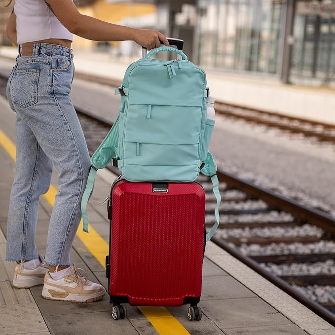 Carrywell (Not Made In China) Travel Backpack Airline Approved, Carry-On Underseat, Holds 15.6 or 16 Inch Laptop, Personal Item Bag with Shoe Compartment For Men Women, Mint 30l