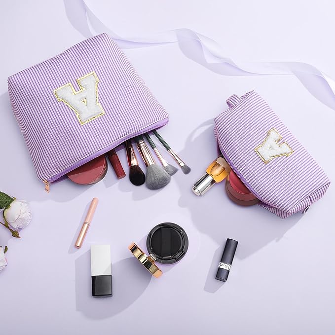 YOOLIFE Teacher Appreciation Gifts for Teacher Women Mothers Day Gifts for Mom Women | Initial Makeup Bag | Travel Cosmetic Toiletry Bag | 11 12 13 14 15 16 Years Old Girl Gift Teachers Gift Purple A