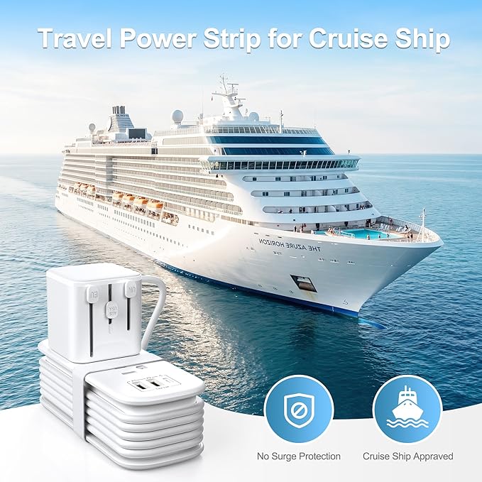 VYLEE Universal Travel Adapter with 6ft Extension Cord, Worldwide Plug Adapter (Type A/C/G/I) for Europe UK US AU, 2 AC Outlets + 3 USB Ports (USB-C), Cruise Ship Essentials Travel Power Strip