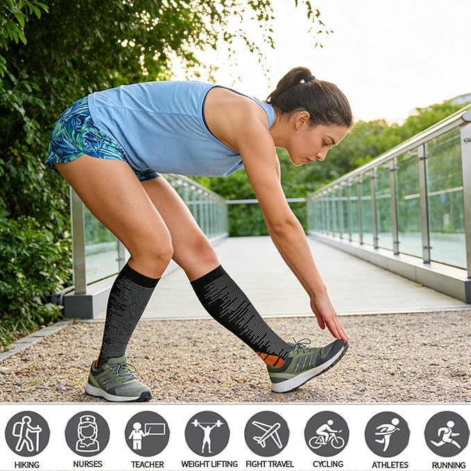 Sooverki Copper Compression Socks for Men & Women 8 Pack 15-20mmHg - Knee High Stockings Best Support for Running Athletic