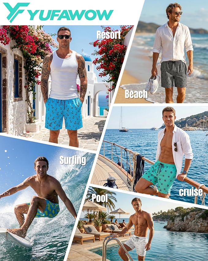 7 Inch Men Swim Trunks with Compression Breathable Liner Quick Dry Zipper Pockets for Pool Board Beach Cruise