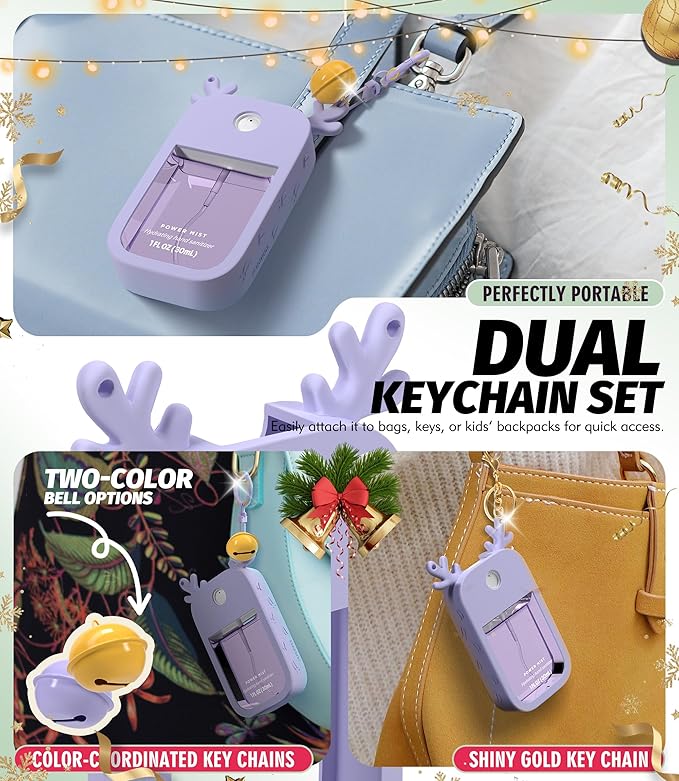 Sonnorel 1 Pack Elk Silicone Case Compatible with Touchland Hand Sanitizer Spray (Fit for 1 FL OZ/30 mL Ver), Portable keychain, Small Bell, Cute Deer Antlers (Purple)