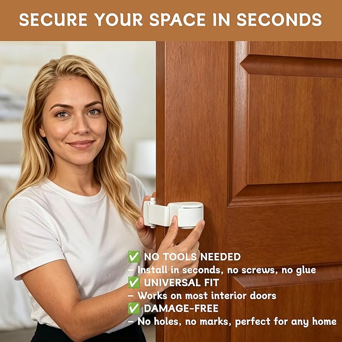 Door Lock for Kids Safety, Snap-On Child Proof Door Latch for Bedrooms Inside, No Drill Portable Door Lock for Baby, Toddler & Pet Proofing Home Use (3Pcs)