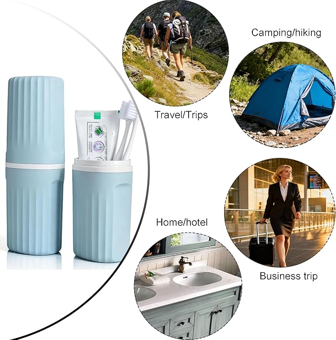 Toothbrush Travel Case, 2 in 1 Portable Travel Toothbrush Case with Mouthwash Cup, Large Capacity Toothpaste & Toothbrush Holder Container for Travel Camping Business Trip School Dorm Bathroom