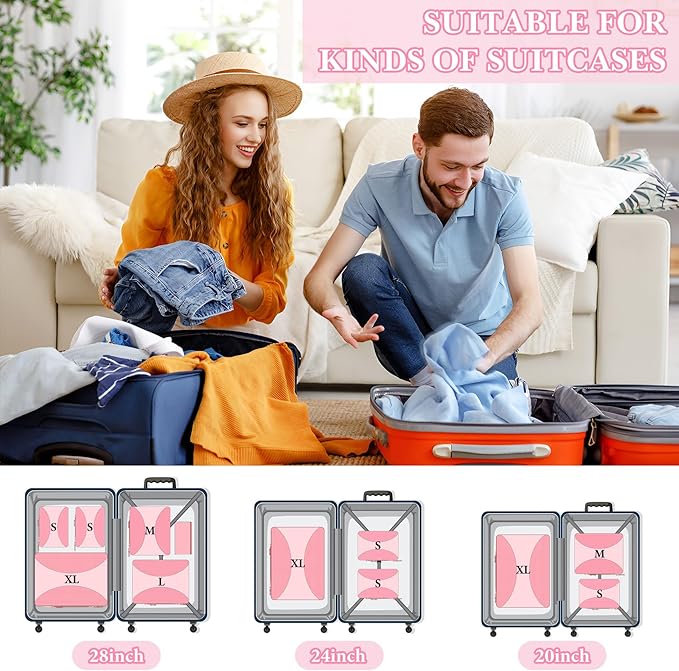 8 Set Compression Packing Cubes for Travel, Packing Cubes Compression Travel Accessories Expandable Packing Organizers for Carry on Luggage Suitcase