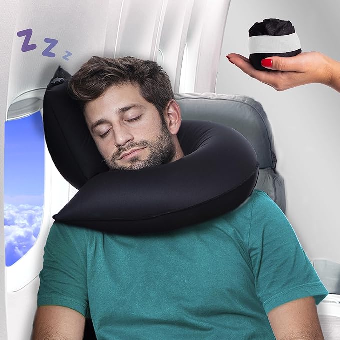 Inflatable Travel Pillows for Airplanes, Cars & Home. New J-Design. Neck & Chin Support. Firmness Adjustable. Inflatable Neck Pillow for Traveling on Plane. Blow Up Neck Pillows for Air Travel