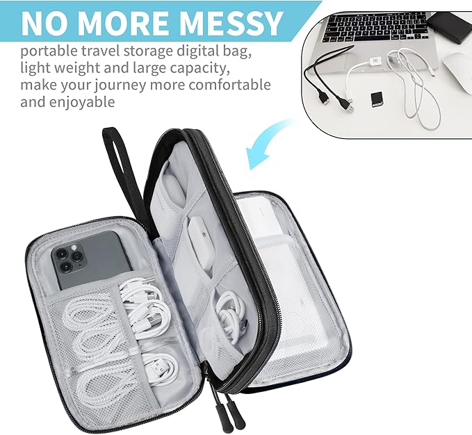 Lcsmaokin Electronics Organizer Travel Case,Electronic Accessories Storage Bag,Portable Waterproof Cable Organizer Bag,Travel Cord Organizer Bag for Small Charging Cord Storage,Cables,SD Card-Black