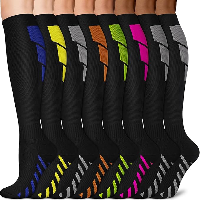 Sooverki Copper Compression Socks for Men & Women 8 Pack 15-20mmHg - Knee High Stockings Best Support for Running Athletic