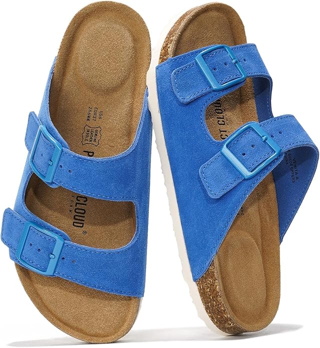 Project Cloud 100% Genuine Leather Flat Sandals For Women 2026 Cork Footbed Womens Sandals with Memory Foam and arch support Vacation Essentials Slides for Women Footwear (Venita)