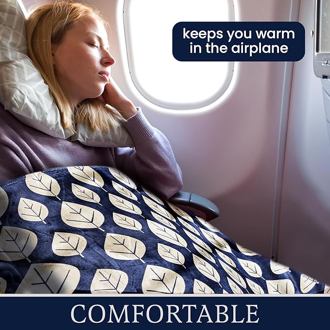 3 Piece Travel Blanket Set with Eye Mask & Cable Organizer , Ultra Soft Flannel Airplane Blanket with Carry Bag , Lightweight, Warm & Compact for Travel, Car, Sofa & Bed , Ideal for Adults & Kids
