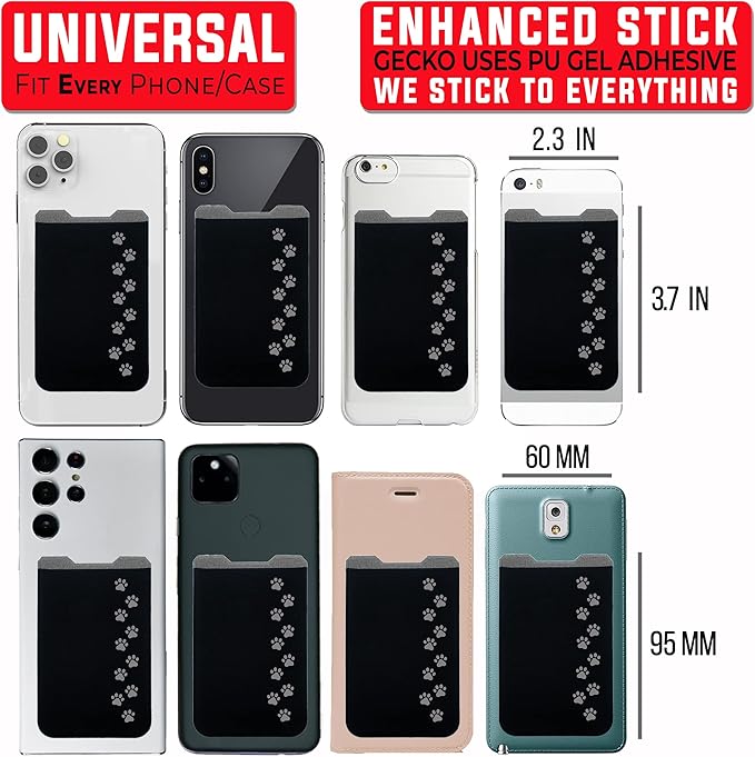 Phone Wallet - Adhesive Card Holder - Cell Phone Pouch - Stick on Lycra Pocket by Gecko - Carry Credit Cards and Cash