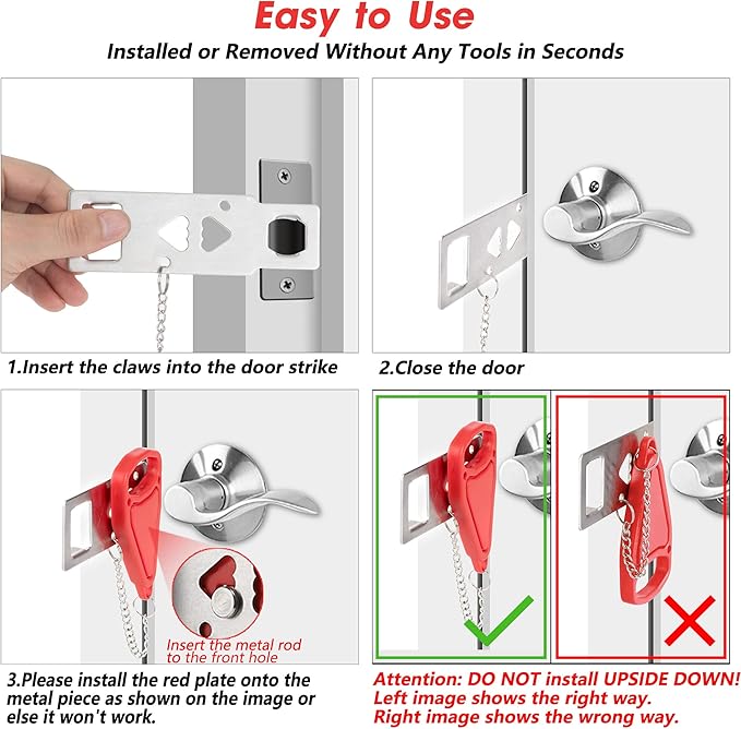 AceMining Portable Door Lock Home Security Door Locker Travel Lockdown Locks for Additional Safety and Privacy Perfect for Traveling Hotel Home Apartment College