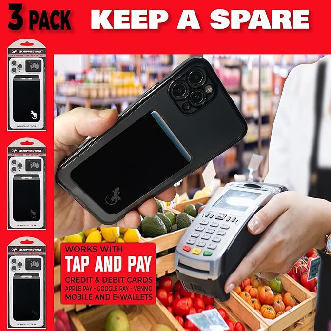 Phone Wallet - Adhesive Card Holder - Cell Phone Pouch - Stick on Lycra Pocket by Gecko - Carry Credit Cards and Cash