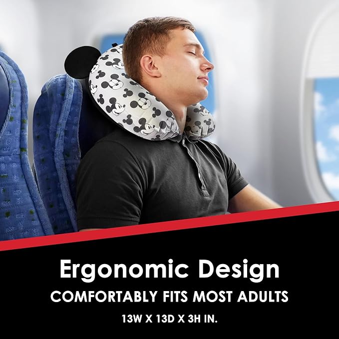 FUL Disney Mickey Mouse Travel Neck Pillow for Airplane, Car and Office Comfortable and Breathable, Grey