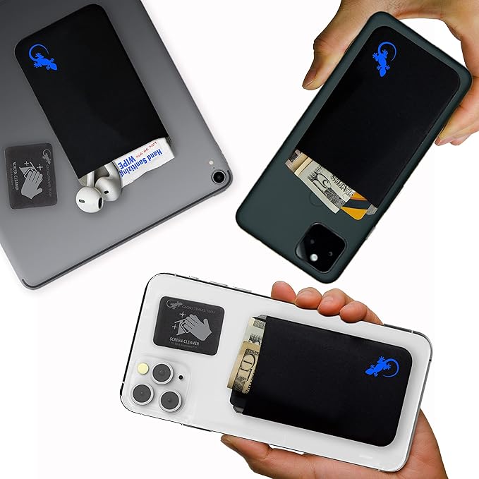 Phone Wallet - Adhesive Card Holder - Cell Phone Pouch - Stick on Lycra Pocket by Gecko - Carry Credit Cards and Cash