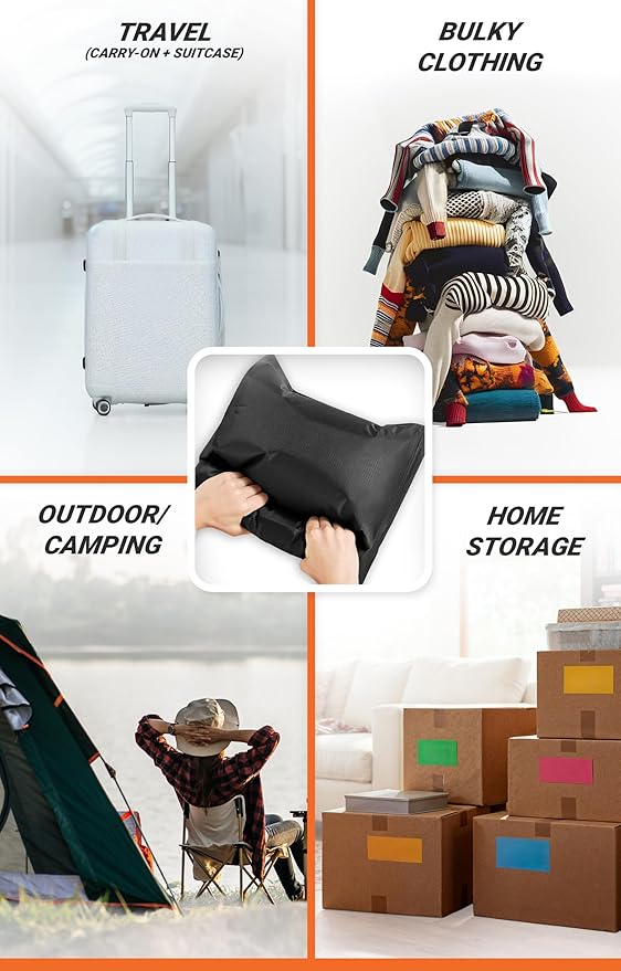 Vacuum Seal Bags for Clothing Travel - Lifetime Valve Warranty, Waterproof - Travel Vacuum Bags with Pump, Packing Cubes Compression - Pack Smarter, Save Space with Plug-In Power (Large, 2 Count)