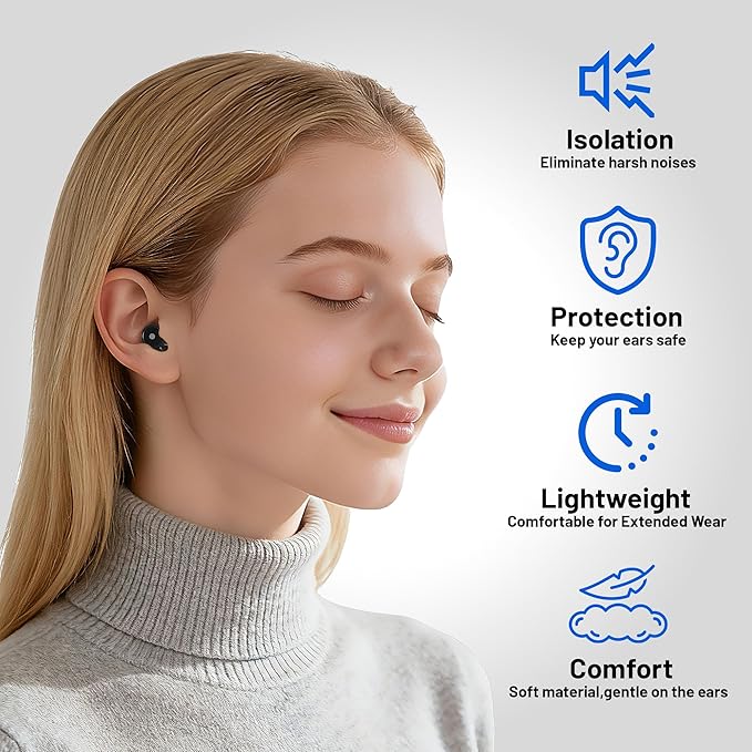 Ear Plugs for Sleeping 32dB Noise Reduction EarPlugs for Noise Cancelling & Sleep, Reusable Travel, Work, Focus & Concert, Ultra Soft with 4 Pairs of Ear Tips & a Portable Case