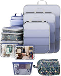 Veken 11 Set Compression Packing Cubes for Travel Essentials,Compressible Expandable Large Luggage Suitcase Organizer Bags for Clothing,Durable Space Saver Storage Bags(Dark Blue Floral)