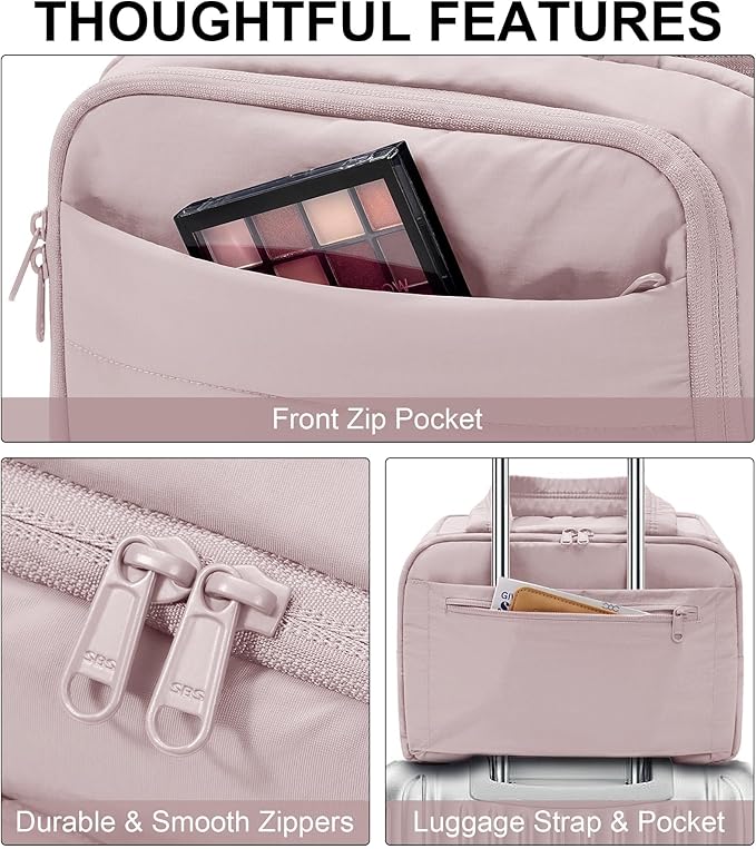 Bagstellar Travel Toiletry Bag for Women, Lightweight Large Quilted Puffy Makeup Bag Wide-open Make up Organizer Cloud Cosmetic Bag w/Handle for Traveling Toiletries Essentials Accessories Light Pink
