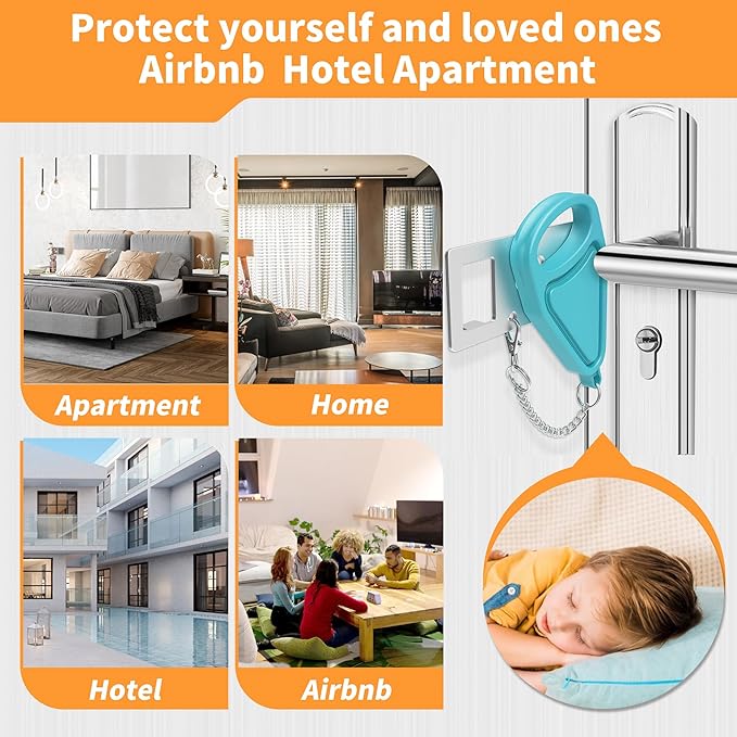 Sturdy Portable Door Lock Teal -2 Pack Door Locks for Additional Privacy and Safety in Hotel, Apartment,and Prevent Unauthorized Entry for Family Trip or Traveling Alone Home Dorms