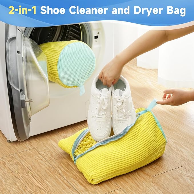 ShoeShaped Shoe Washing Machine Bag for Washer and Dryer, 2Pack, Reusable Laundry Shoe Bag, Shoe Cleaning Bags for Sneakers, Tennis and Various Shoes Types With Self-locking Zipper