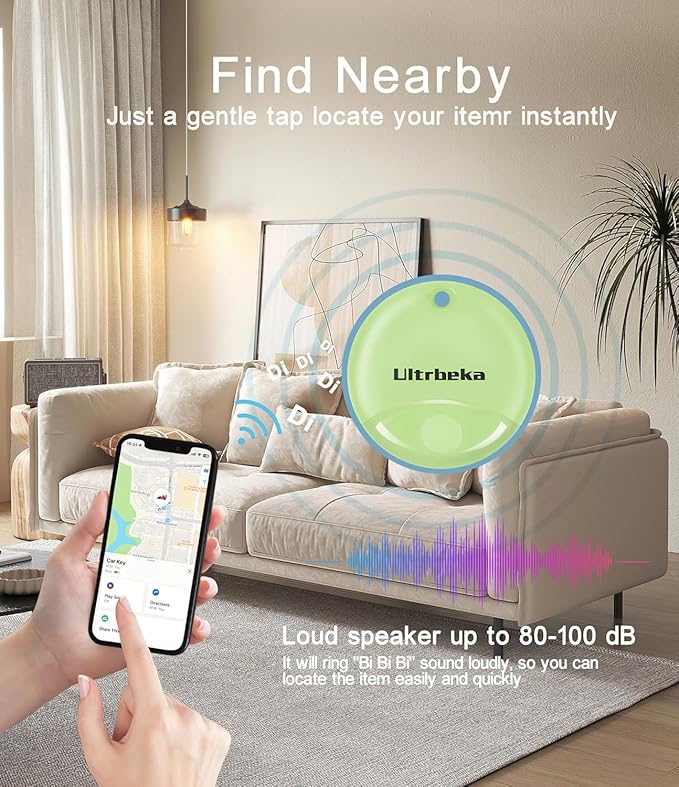 Ultrbeka Air Tracker Tag 4 Pack Bluetooth Item Finder for iPhone – MFi Certified Smart Tracker Compatible with Apple Find My, Replaceable Battery, IP67 Waterproof Key Finder for Keys, Wallet, Luggage