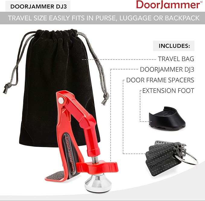 DoorJammer DJ3 Portable Door Lock Brace for Home Security and Personal Protection | Hotel Room, Apartment Safety, Travel Door Stopper | Easy Installation, Compact Design 2Pack