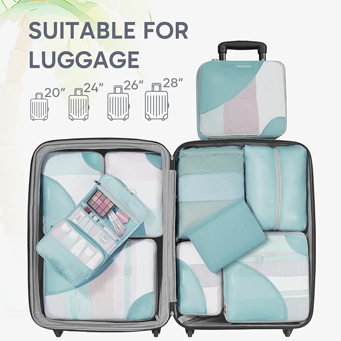 OlarHike ALL INCLUDED 10 Set Durable Packing Cubes for Travel,Gifts for Women Mom Men,Luggage & Suitcase Organizers with Toiletry Bag,Vacation Essentials for Cruise & Plane,Beach Accessories,Blue Gray