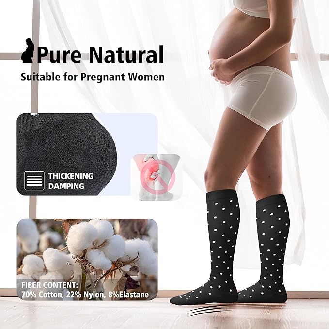 LEVSOX Cotton Compression Socks for Women&Men 20-30mmHg Knee High Cute Support Sock for Nurses Pregnancy Travel