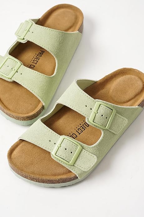 Project Cloud 100% Genuine Leather Flat Sandals For Women 2026 Cork Footbed Womens Sandals with Memory Foam and arch support Vacation Essentials Slides for Women Footwear (Venita)