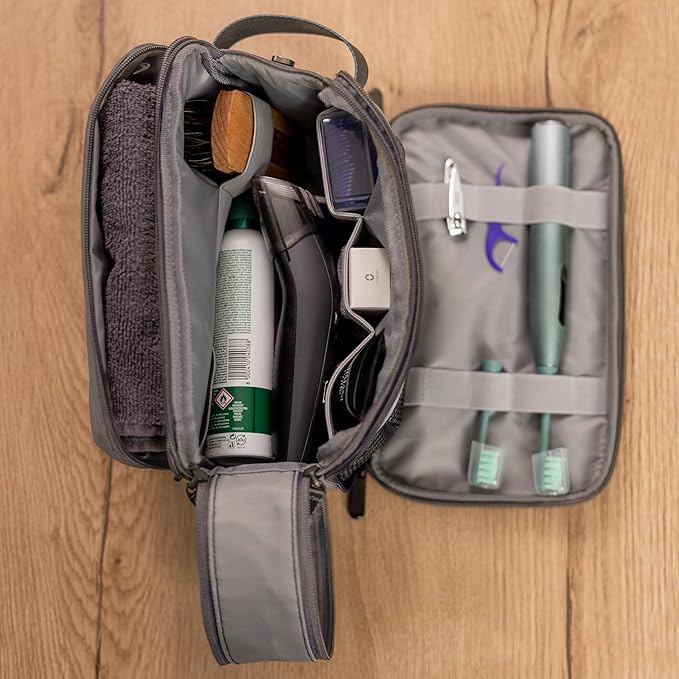 Carrywell (Not Made In China) Toiletry Bag For Men, Shaving Kit, Travel Organizer Dopp Kit, Interior Compartments and Pockets For Toiletries and Accessories, Grey