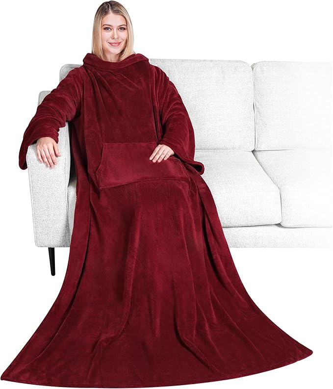 PAVILIA Blanket with Sleeves for Adult Women Men, Soft Warm Wearable Blanket Fleece Wrap Throw, Robe Blanket Gift