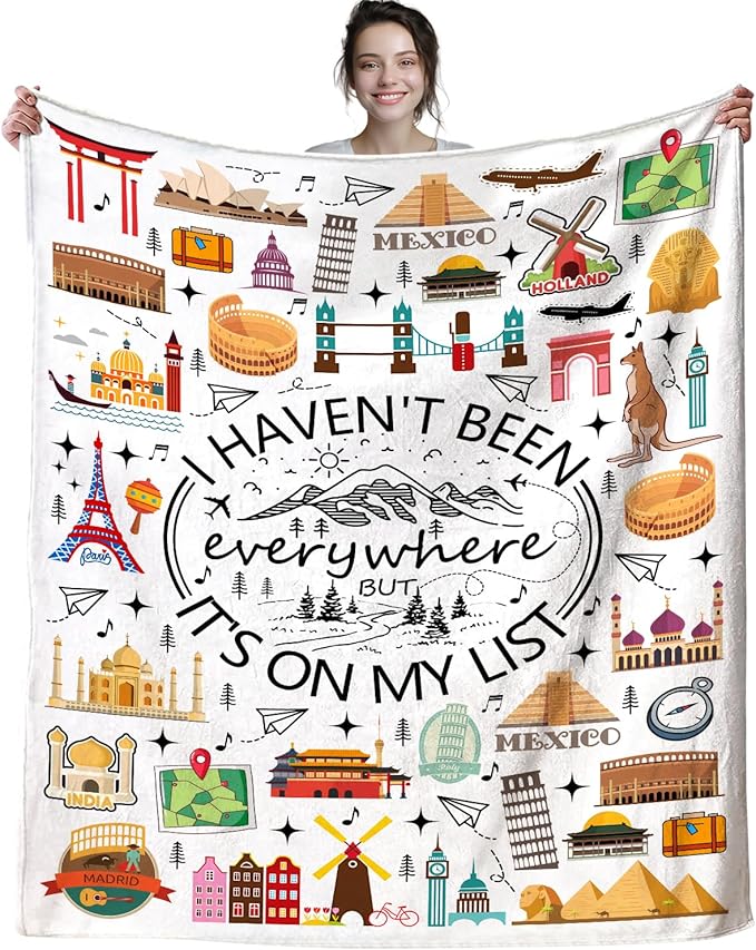 Travel Blanket Gifts for Women International Travelers Female,World Travel Essentials Accessories Unique Flight Vacation Throw Blankets,Cool Traveler Gift for Couples Men Mom Her 60"x50"