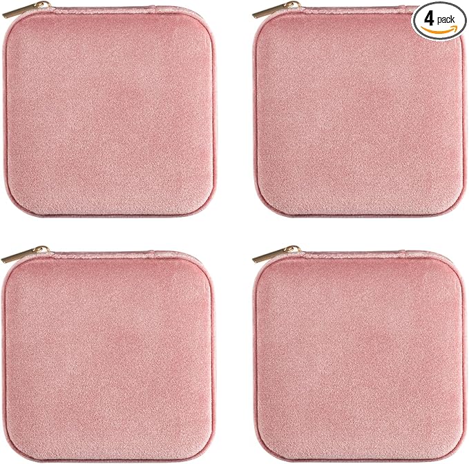 ZPROW Plush Velvet Travel Jewelry Case, Travel Jewelry Organizer, Jewelry Travel Case, Travel Jewelry Box, Small Jewelry Case, Jewelry Travel Box, Earring Organizer with Mirror - Pink 4packs