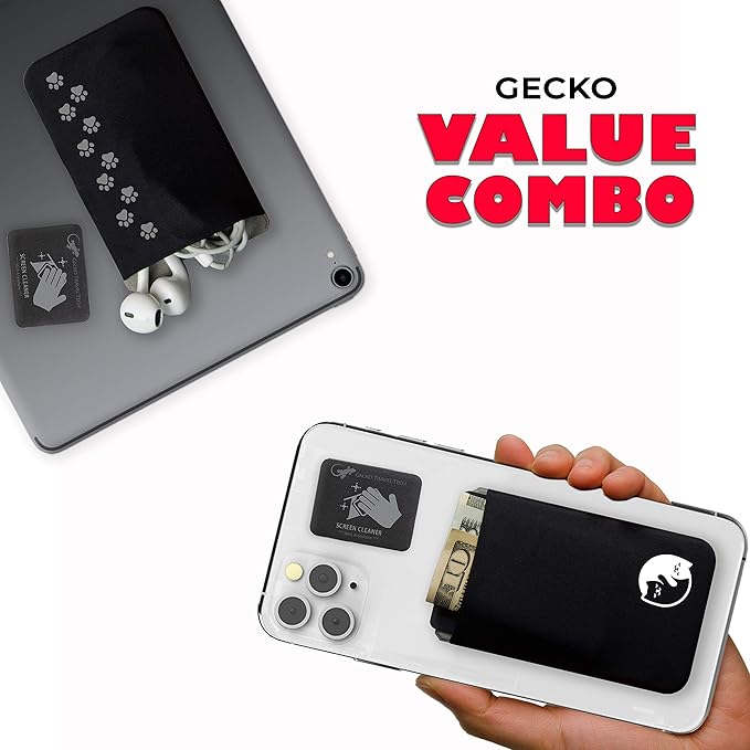 Phone Wallet - Adhesive Card Holder - Cell Phone Pouch - Stick on Lycra Pocket by Gecko - Carry Credit Cards and Cash
