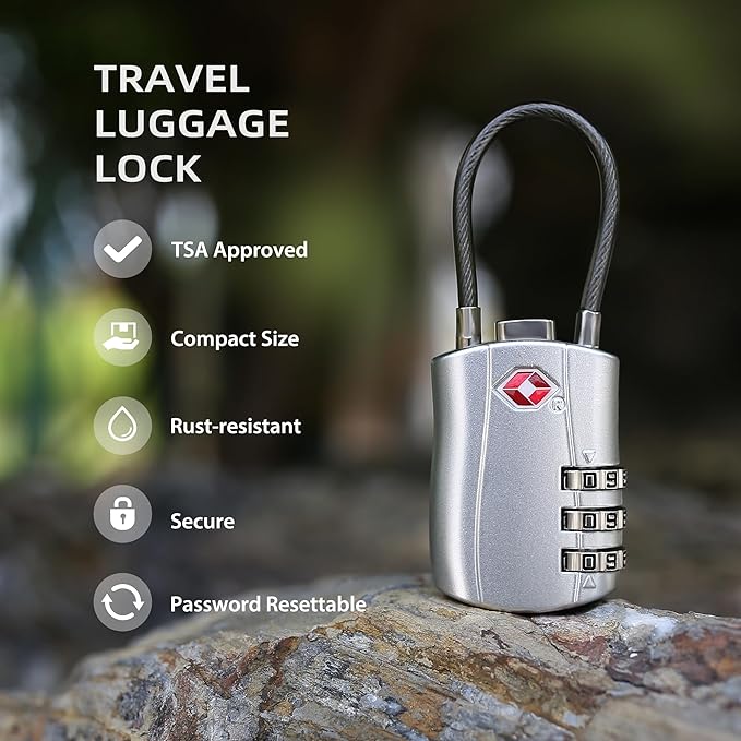 Luggage Locks TSA Approved 2 Pack, Small Padlock Combination, TSA Locks for Luggage, Travel Combo Padlock with Code for Suitcase, Backpack Zipper, Locker, Gun Case, Ammo Can (Black+Silver)