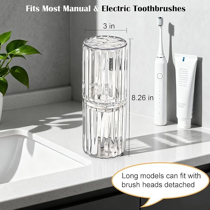 Toothbrush Travel Holder, 2-in-1 Dustproof Toothbrush Travel Case with Rinse Cup, Large Portable Toothbrush and Toothpaste Container for Traveling Camping School Business Trip Bathroom