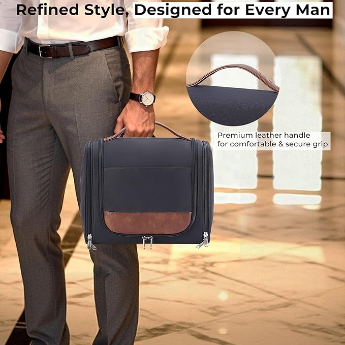 Ralnitote Large Hanging Toiletry Bag for Men, Travel Bathroom Bag with Hook, Hygiene Bag Organizer for Shower, Shaving & Grooming Essentials, Black