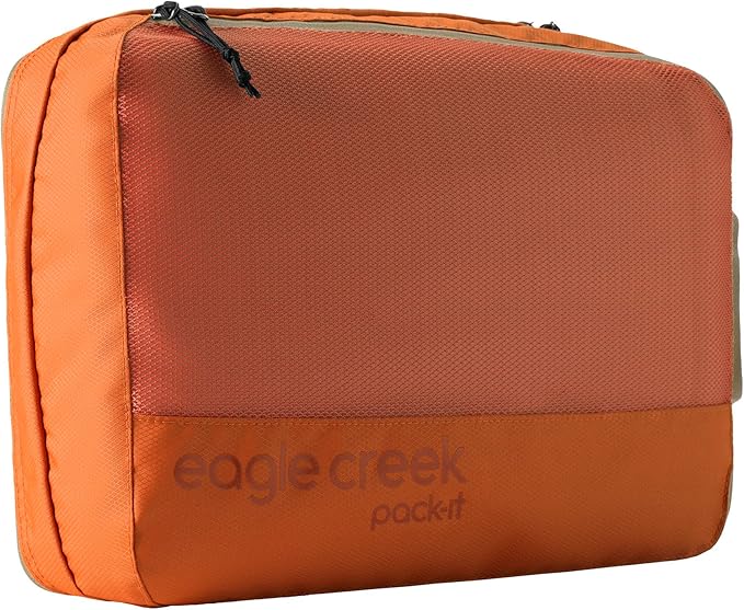 Eagle Creek Pack-It Reveal Clean/Dirty Cube M - Water-Resistant Dual Compartment Packing Cube With Internal Divider for Clean & Dirty Clothes - Travel Essentials - Mandarin