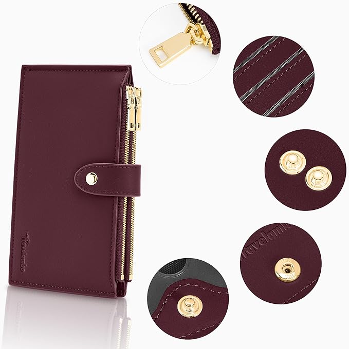 Travelambo Leather Wallets for Women Slim RFID Blocking Bifold Credit Card Holder Wallet