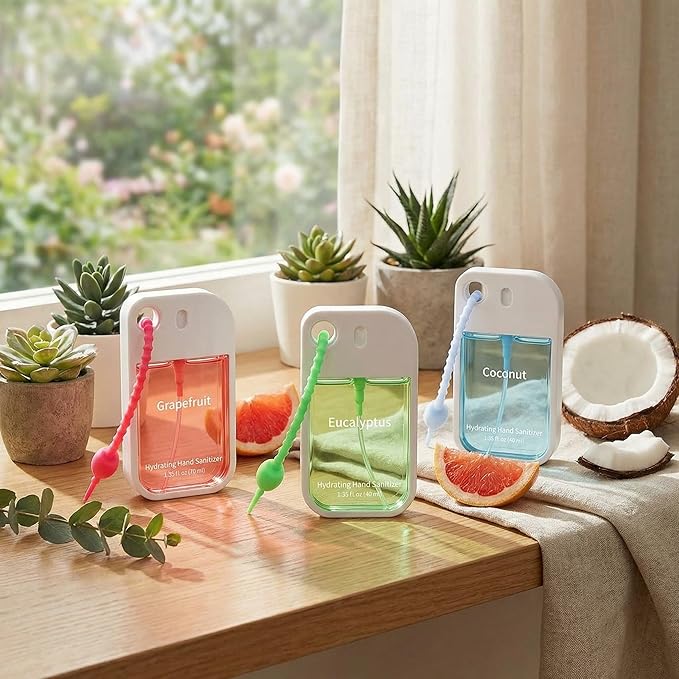 3 Pcs Hydrating Hand Sanitizer Spray 1.35 oz Scented Hand Sanitizer with Keychain Pocket Power Mist Travel Size Moisturizing Sanitizing for Adults Backpack Office Thank You Gifts for Teachers