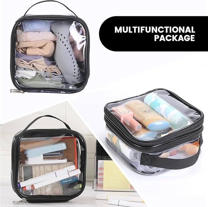 BORMELUN Clear pouches for travel toiletries vinyl TSA airport approved proof makeup bag reusable organizer (black)