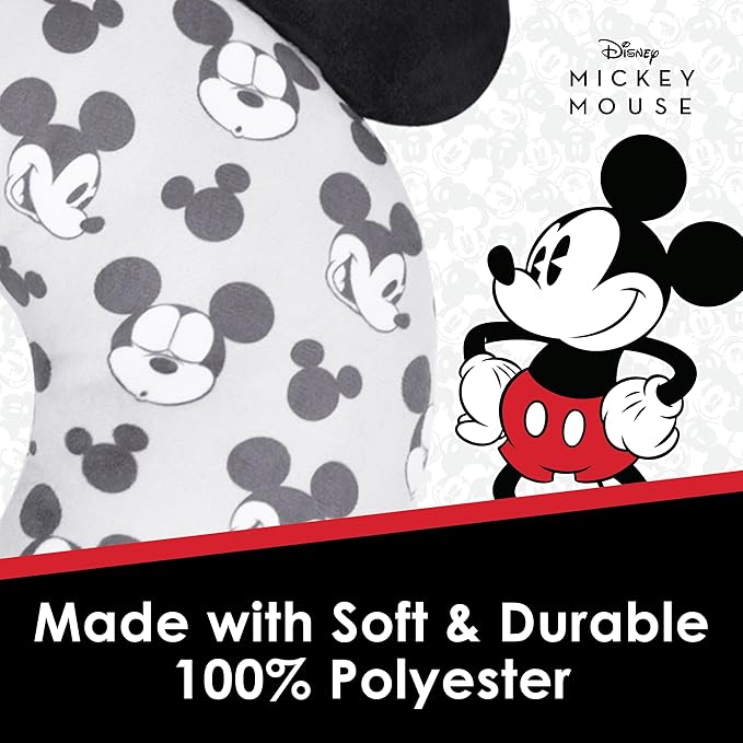 FUL Disney Mickey Mouse Travel Neck Pillow for Airplane, Car and Office Comfortable and Breathable, Grey
