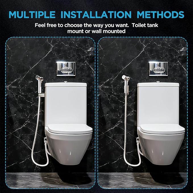 Handheld Bidet Sprayer for Toilet, Adjustable Pressure Feminine Wash - Stainless Steel Easy Install Hand Held Shattaf Spray Hose with Shut-Off Valve, Perfect as Diaper Sprayer, Postpartum Care